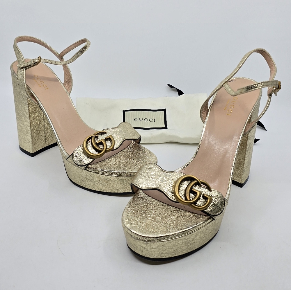 Gucci Leather GG Marmont Platform Sandals